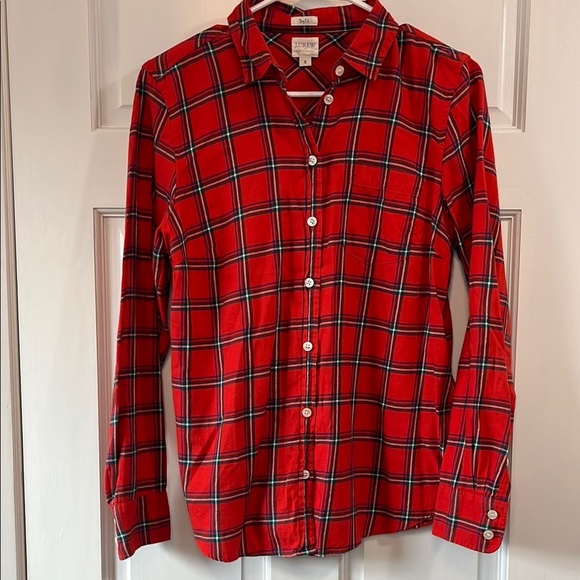 J. Crew Boy Fit Soft Red Plaid Button Down Casual 100% Cotton Shirt - Size Small - Picture 1 of 12
